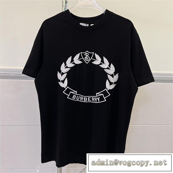 おすすめ人気アイテム バーバリー 偽物 Tシャツ 刺繡 定番ロゴ ムギの穂 コットンダブルガーゼ BURBERRY 