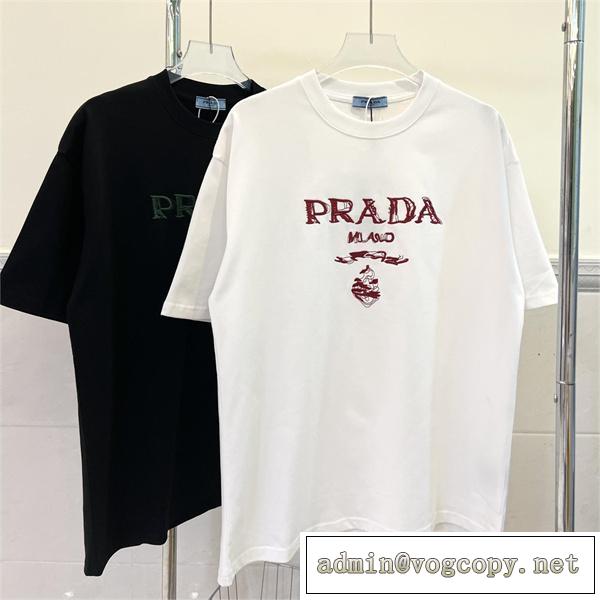 人気高い新作おすすめ PRADA コピー Tシャツ 半袖 刺繡 ロゴ プラダ 100%コットンダブルガーゼ 男女兼用