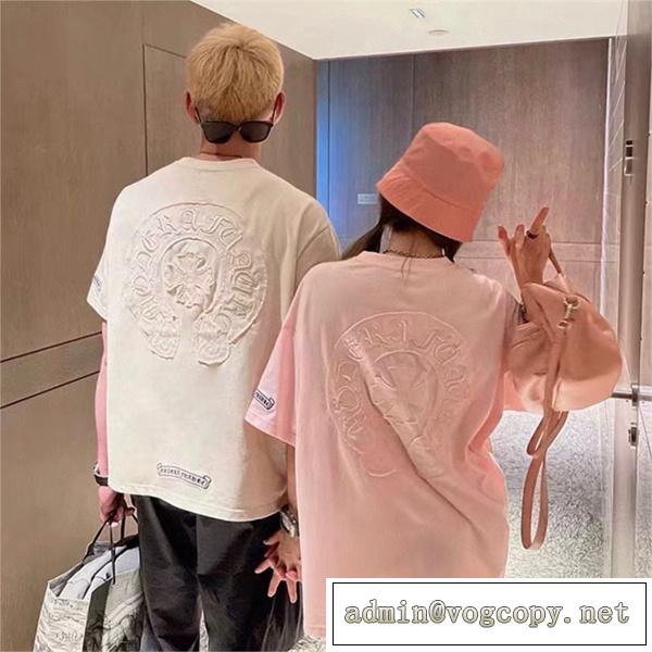 CHROME HEARTS スーパーコピー Tシャツ マカロンカラー 刺繡 ロゴ貼り付け 立体ロゴ 半袖 クロムハーツ