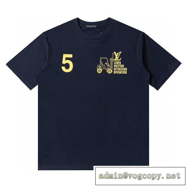 秋冬限定作★ LOUIS VUITTON コピー Tシャツ ルイヴィトン ロゴ プリント 丸首 カジュアル