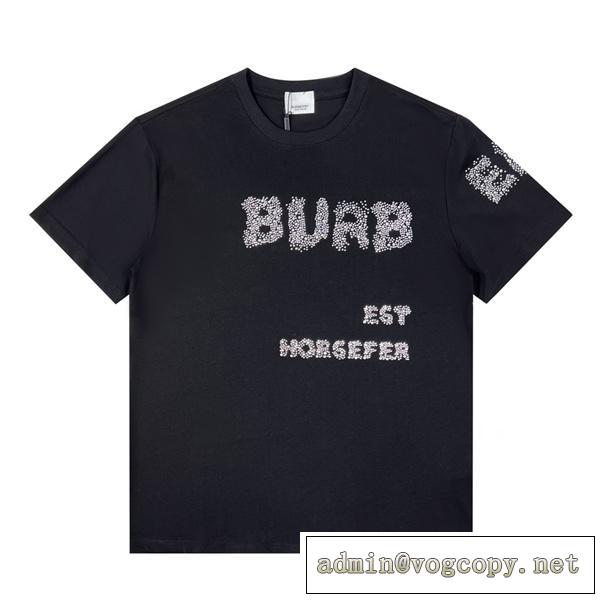 生地感が軽やか バーバリー スーパーコピー Tシャツ ラインストーン BURBERRY ロゴ グラデーション