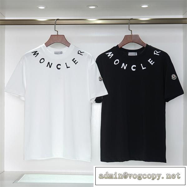 トレンドファッション MONCLER コピー Tシャツ ロゴ プリント 柄 クルーネック 貼り付け 綿