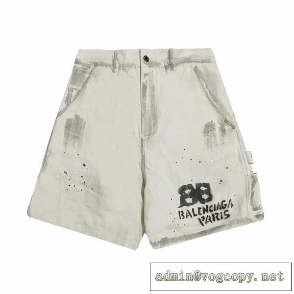BALENCIAGA スーパーコピー ハーフジーンズ レトロ加工 ダブルb ロゴ プリント バレンシアガ デニム