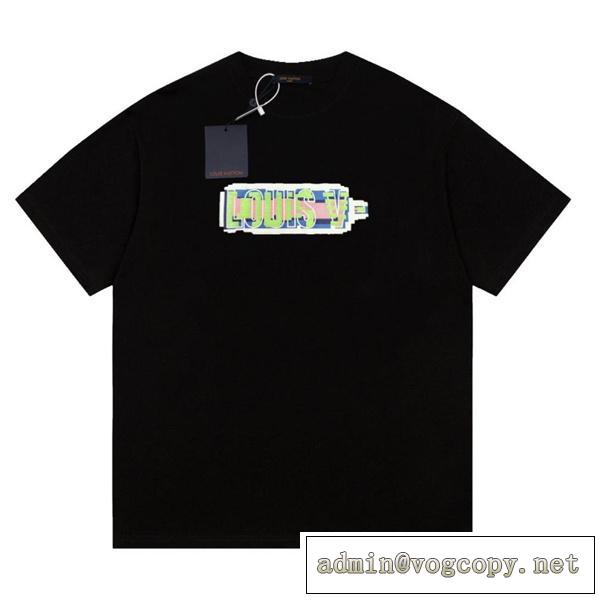 ルイヴィトン コピー Ｔシャツ カジュアル 立体 ロゴ プリント 半袖 LOUIS VUITTON 100%コットンダブルガーゼ