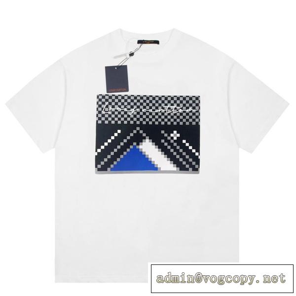 今年トレンド ルイヴィトン スーパーコピー Ｔシャツ モザイク フロッキ一加工ロゴ プリント LOUIS VUITTON