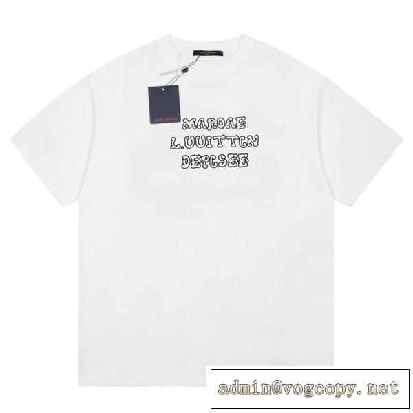 大人気アイテム注目 LOUIS VUITTON 偽物 Ｔシャツ刺繡 ロゴ カジュアル ルイヴィトン 100%コットンダブルガーゼ