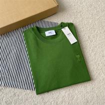 最新カラー☆AMI PARIS スーパー コピー Tシャツ 緑 ベージュ アミ パリス 刺繡 ロゴ 純綿     