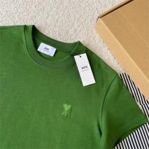 最新カラー☆AMI PARIS スーパー コピー Tシャツ 緑 ベージュ アミ パリス 刺繡 ロゴ 純綿     
