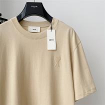 最新カラー☆AMI PARIS スーパー コピー Tシャツ 緑 ベージュ アミ パリス 刺繡 ロゴ 純綿     