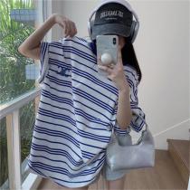 夏の雰囲気を演出 CELINE 偽物 Tシャツ ストライプ 柄 ブルーとホワイト 男女兼用 ワンサイズ セリーヌ