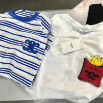 夏の雰囲気を演出 CELINE 偽物 Tシャツ ストライプ 柄 ブルーとホワイト 男女兼用 ワンサイズ セリーヌ