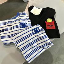 夏の雰囲気を演出 CELINE 偽物 Tシャツ ストライプ 柄 ブルーとホワイト 男女兼用 ワンサイズ セリーヌ