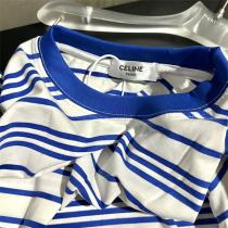 夏の雰囲気を演出 CELINE 偽物 Tシャツ ストライプ 柄 ブルーとホワイト 男女兼用 ワンサイズ セリーヌ