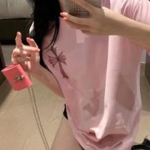 ミニバッグおまけ＋ クロムハーツ コピー Tシャツ CHROME HEARTS ピンク プレゼント付き クロス ラインストーン