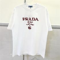 人気高い新作おすすめ PRADA コピー Tシャツ 半袖 刺繡 ロゴ プラダ 100%コットンダブルガーゼ 男女兼用