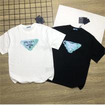 ☆お勧め美品☆ PRADA コピー Ｔシャツ 三角ロゴ プリント カジュアル 100%コットン 男女兼用