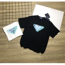 ☆お勧め美品☆ PRADA コピー Ｔシャツ 三角ロゴ プリント カジュアル 100%コットン 男女兼用