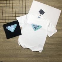 ☆お勧め美品☆ PRADA コピー Ｔシャツ 三角ロゴ プリント カジュアル 100%コットン 男女兼用