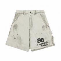 BALENCIAGA スーパーコピー ハーフジーンズ レトロ加工 ダブルb ロゴ プリント バレンシアガ デニム