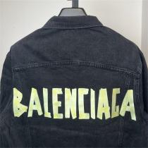 おすすめトレンド新作 BALENCIAGA コピー デニムジャケット TAPE TYPE ロゴ 水洗い加工 黒 バレンシアガ　