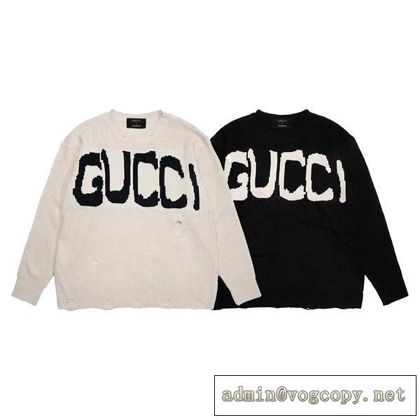 【2026秋冬限定セール】 GUCC1 コピー セーター BALENCIAGAｘGUCC1コラボ ダメージ加工 ロゴ プリント 2色