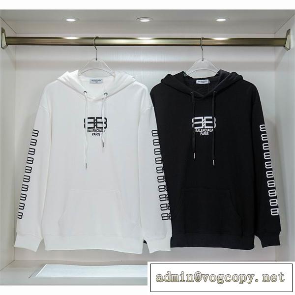 防寒着秋冬用 BALENCIAGA スーパーコピー パーカー BBロゴ プリント 2色 コットン バレンシアガ