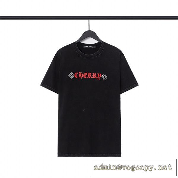 シンプルなカジュアル クロムハーツ コピー Tシャツ 水洗い加工 クロス プリントロゴ CHROME HEARTS