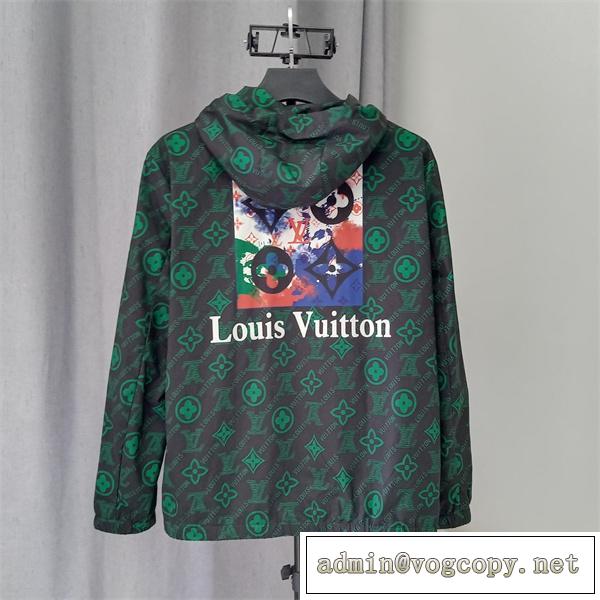 秋冬新作 LOUIS VUITTON スーパーコピー ジャケット モノグラム ロゴ プリント 男女兼用 フード付き ナイロン 2色