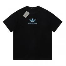 バレンシアガ コピー Ｔシャツ Adidas X BALENCIAGAコラボ 丸首 ブルー ロゴ 純綿生地 ユニセックス