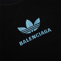 バレンシアガ コピー Ｔシャツ Adidas X BALENCIAGAコラボ 丸首 ブルー ロゴ 純綿生地 ユニセックス