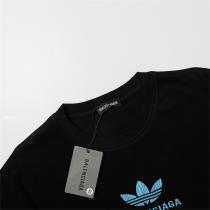 バレンシアガ コピー Ｔシャツ Adidas X BALENCIAGAコラボ 丸首 ブルー ロゴ 純綿生地 ユニセックス