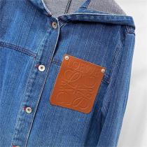 ☆☆☆こなれ感抜群 LOEWE コピー ジャケット デニム レザー ロゴ 貼り付け フード付き 水洗い加工 ロエベ