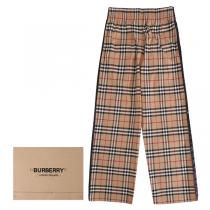 BURBERRY コピー スウェットパンツ 定番 ストライプ チェック柄 コットン混 通気性 ワイドレッグ