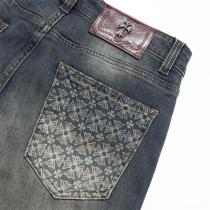 2026年秋冬新作★CHROME HEARTS コピー ジーンズ デニム クロス ダメージ加工 モノグラム柄 クロムハーツ