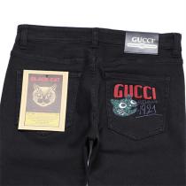 ファッション新品 GUCC1 スーパーコピー ジーンズ 刺繡 ロゴ 貼り付け レザー 猫 ネコ ブラック