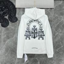 おしゃれ感度が高まる クロムハーツ コピー パーカー レザー プリントロゴ クロス 貼り付けた CHROME HEARTS
