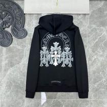 おしゃれ感度が高まる クロムハーツ コピー パーカー レザー プリントロゴ クロス 貼り付けた CHROME HEARTS