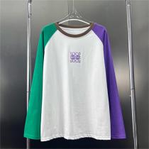 LOEWE スーパーコピー ロンT 長袖Tシャツ 刺繡 ロゴ グリーン＆パープル コントラストカラー ロエベ