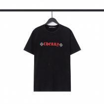 シンプルなカジュアル クロムハーツ コピー Tシャツ 水洗い加工 クロス プリントロゴ CHROME HEARTS
