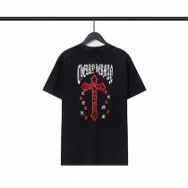 シンプルなカジュアル クロムハーツ コピー Tシャツ 水洗い加工 クロス プリントロゴ CHROME HEARTS