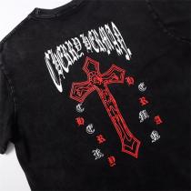 シンプルなカジュアル クロムハーツ コピー Tシャツ 水洗い加工 クロス プリントロゴ CHROME HEARTS
