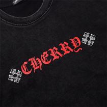 シンプルなカジュアル クロムハーツ コピー Tシャツ 水洗い加工 クロス プリントロゴ CHROME HEARTS