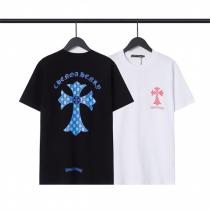 存在感抜群♥♥クロムハーツ スーパーコピー Tシャツ クロス ロゴ プリント 青と赤 CHROME HEARTS