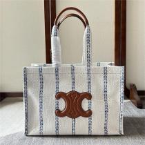 お洒落心をくすぐられる CELINE コピー トートバッグ ストライプ柄 CABAS THAIS 編み生地 ロゴ ワッペン セリーヌ