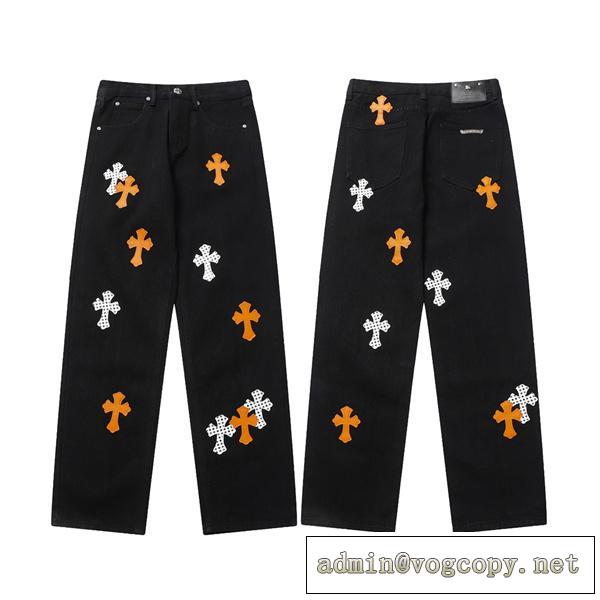 高品質着回し CHROME HEARTS スーパーコピー ジーンズ レトロ クロムハーツ オレンジ レザー クロムハーツ 
