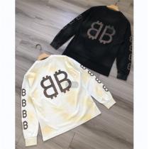 BALENCIAGA 偽物 長袖Ｔシャツ BBロゴ 袖 プリント ロンＴ バレンシアガ クルーネック 水洗いレトロ 快適な着心地