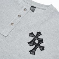 2026秋冬最新作 クロムハーツ コピー 長袖Tシャツ クロス レザー シルバーボタン グレー CHROME HEARTS
