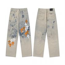 ☆タイダイ柄☆CHROME HEARTS コピー ジーンズ クロス 貼り付け レザー レトロ処理 ユニセックス クロムハーツ