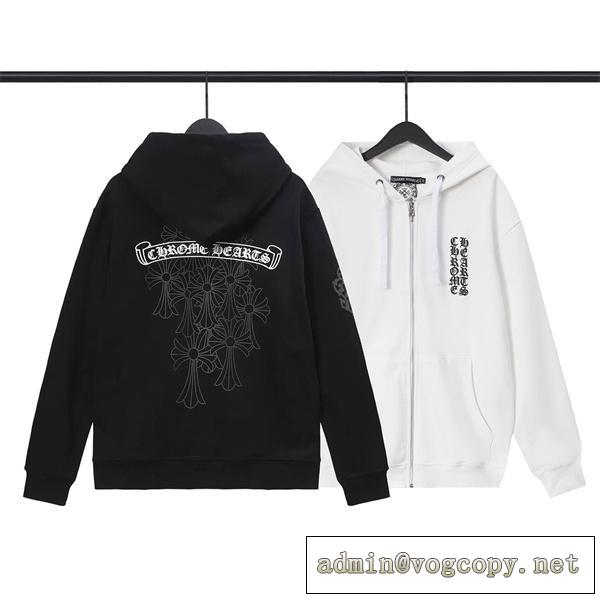 間違いなく人気が集中する CHROME HEARTS コピー パーカー クロス 墓 ロゴ プリント 純綿生地 2色 クロムハーツ