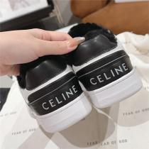 寒い日の対応アイテム★CELINE コピー スニーカー ムートン裏地 プリント ロゴ 柄 外出や旅行 男女兼用 セリーヌ
